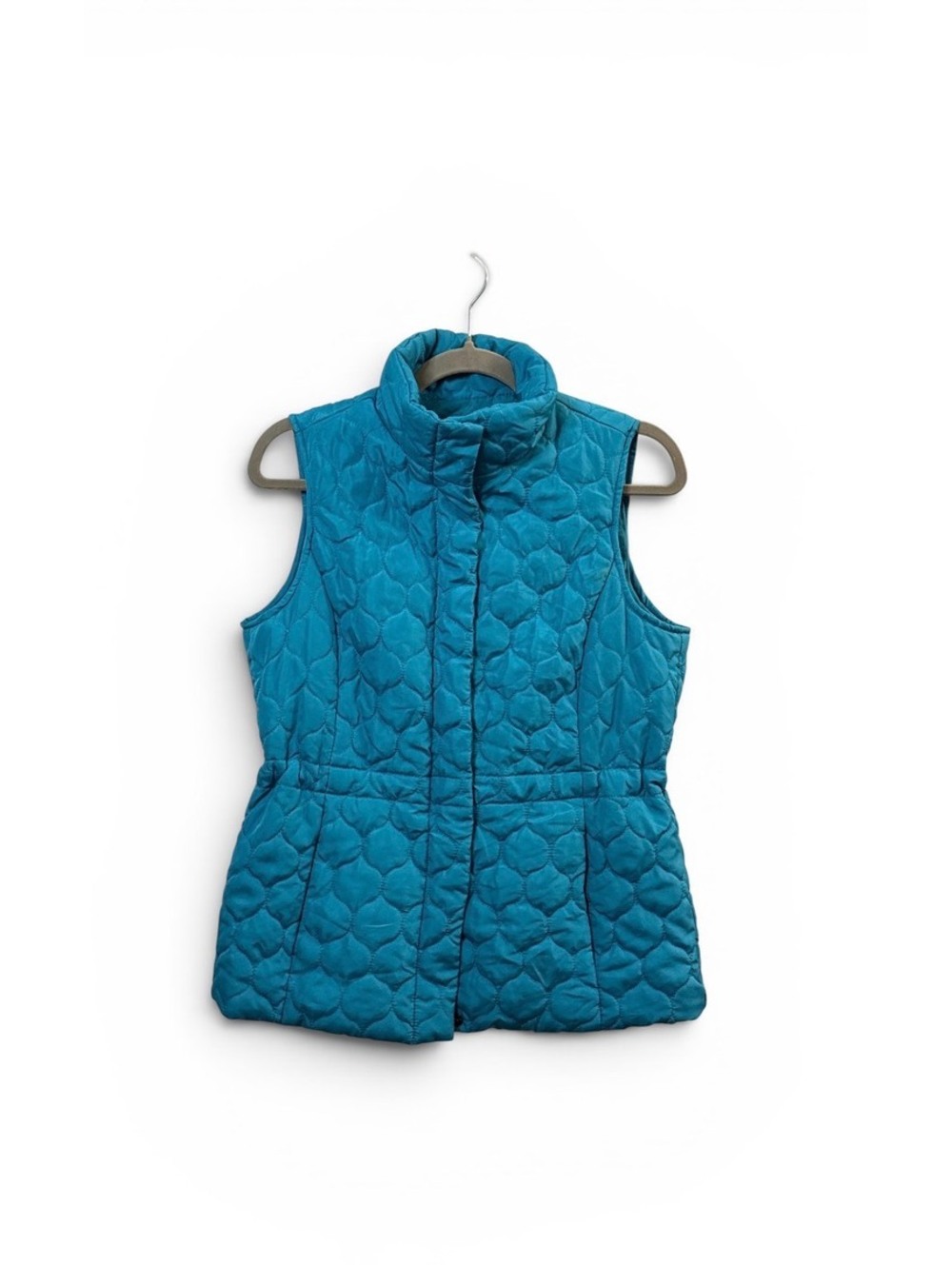 IZOD Women’s Quilted Puffer Vest Blue Teal Snap Front Mock Neck Size Small S